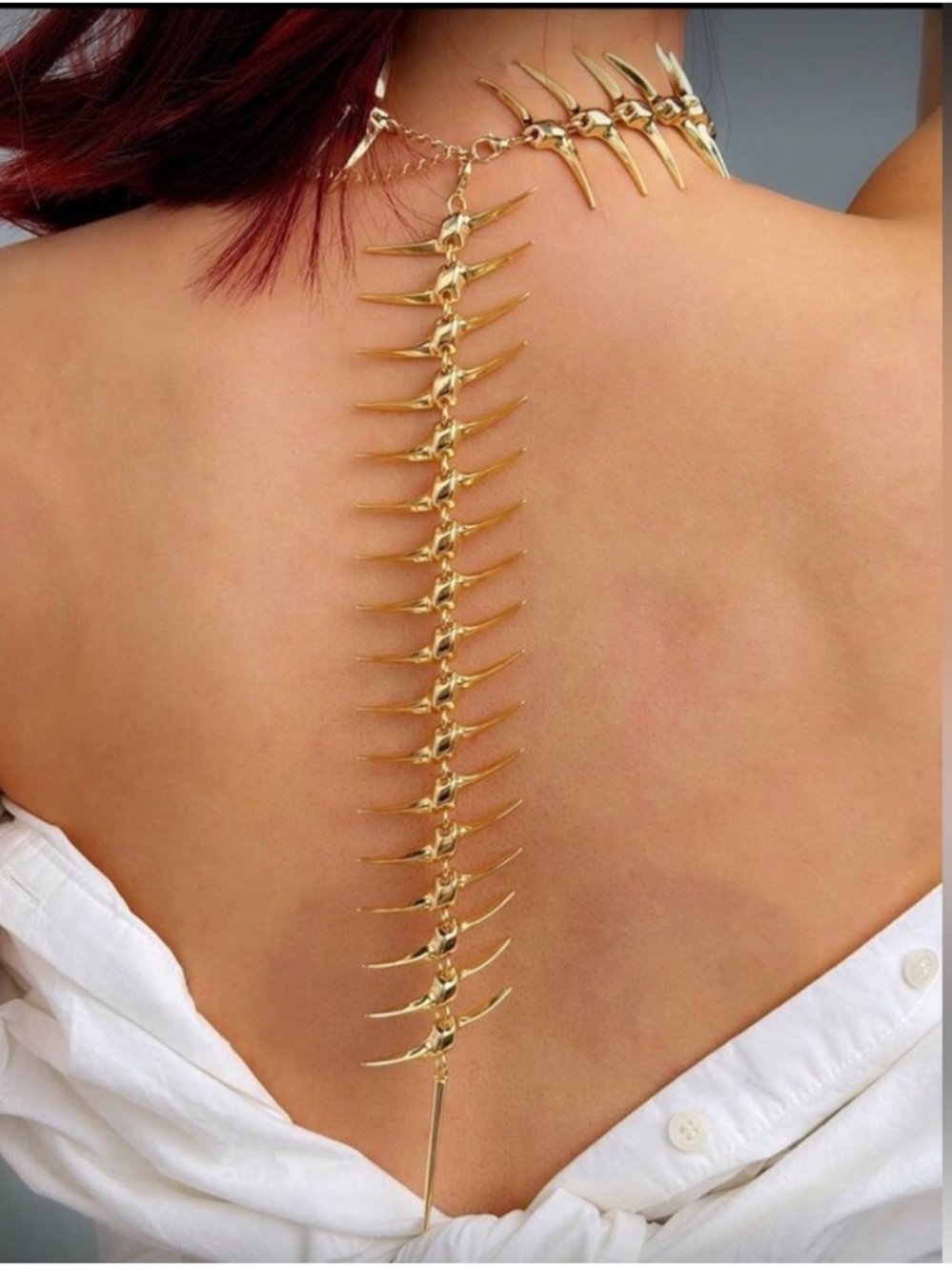 Gold Spine-Style Back Drape Necklace